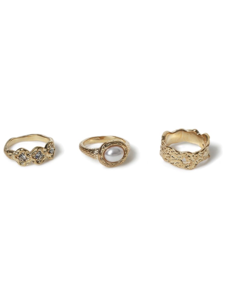 Aela Gold Tone Pearl Effect Ring 3 Pack - Image 2 of 2