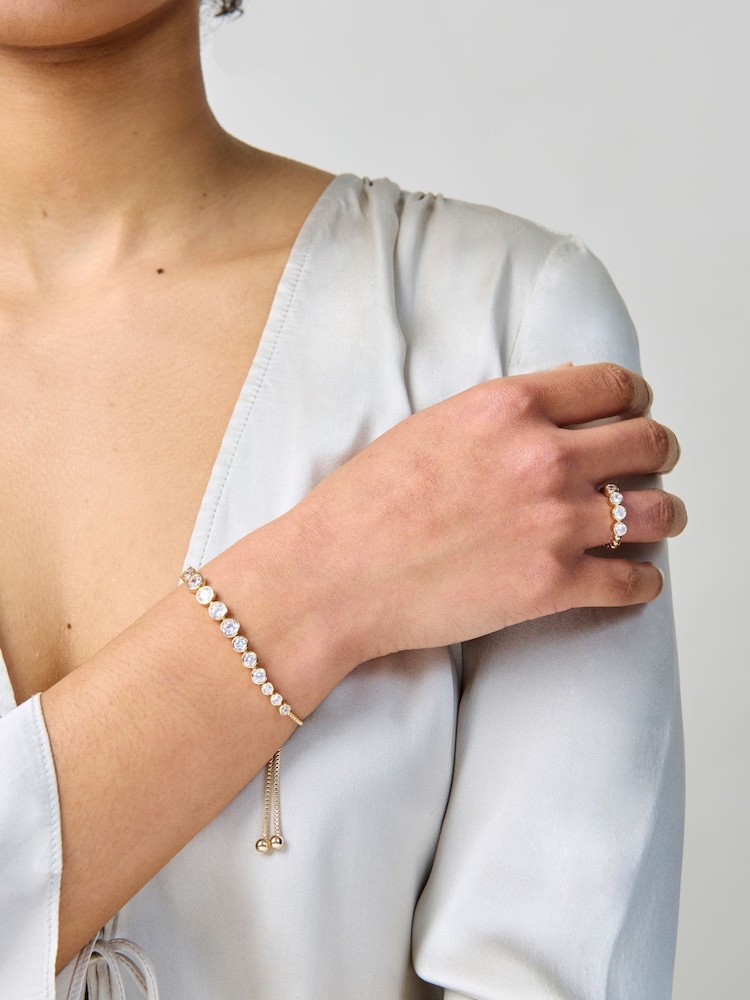 Aela Gold Tone Diamond Simulant Circular Stone Tie Me Up Bracelet - Image 3 of 3