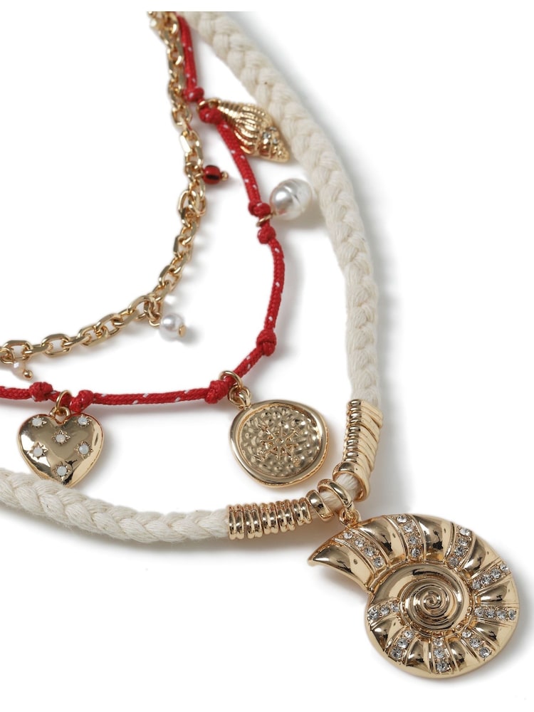 Aela Cream/Gold Tone Rope Layered Shell Motif Necklace - Image 3 of 3