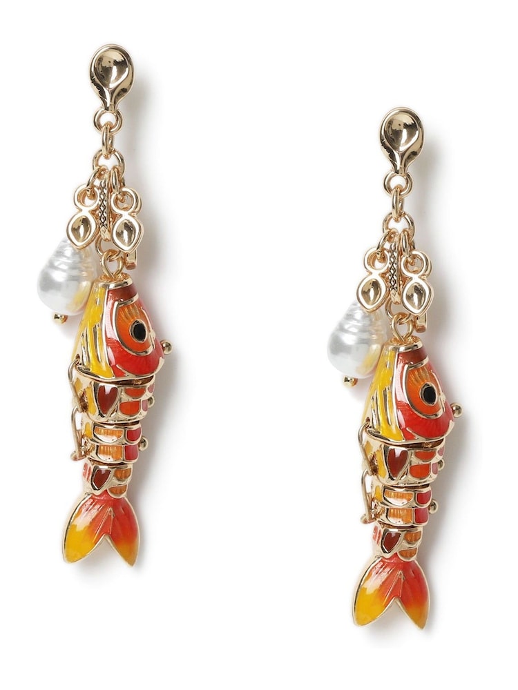 Aela Red Fish and Pearl Effect Drop Earrings - Image 1 of 3