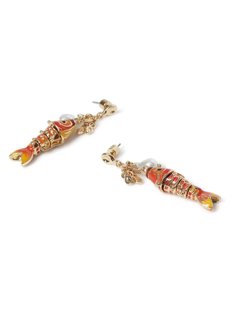 Aela Red Fish and Pearl Effect Drop Earrings - Image 2 of 3