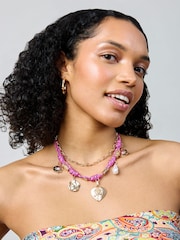 Aela Pink Bungee Cord Multirow Charm Necklace - Image 1 of 3