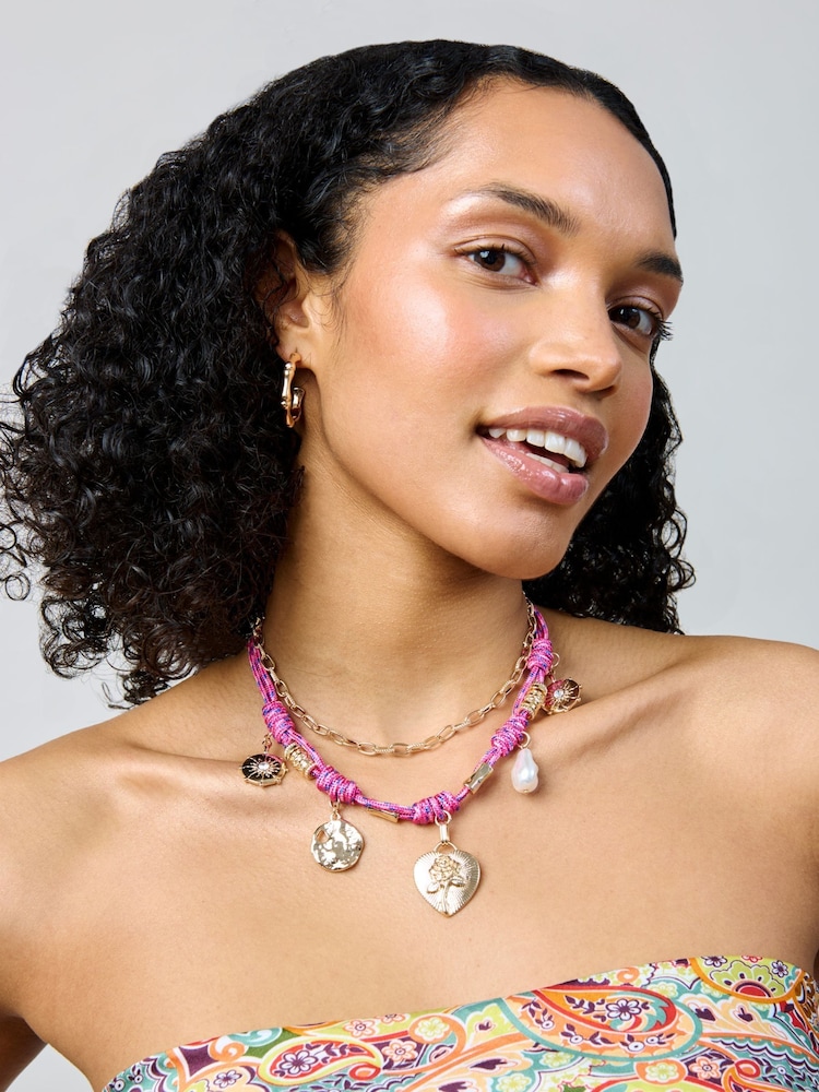 Aela Pink Bungee Cord Multirow Charm Necklace - Image 1 of 3