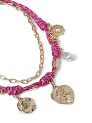 Aela Pink Bungee Cord Multirow Charm Necklace - Image 3 of 3
