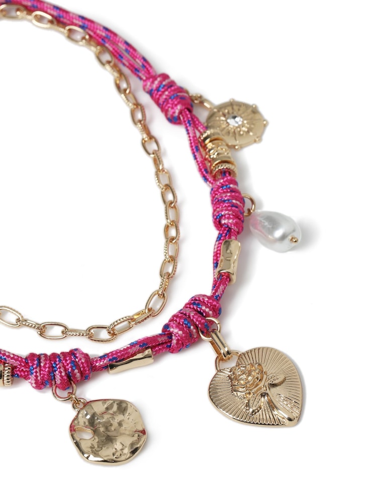 Aela Pink Bungee Cord Multirow Charm Necklace - Image 3 of 3