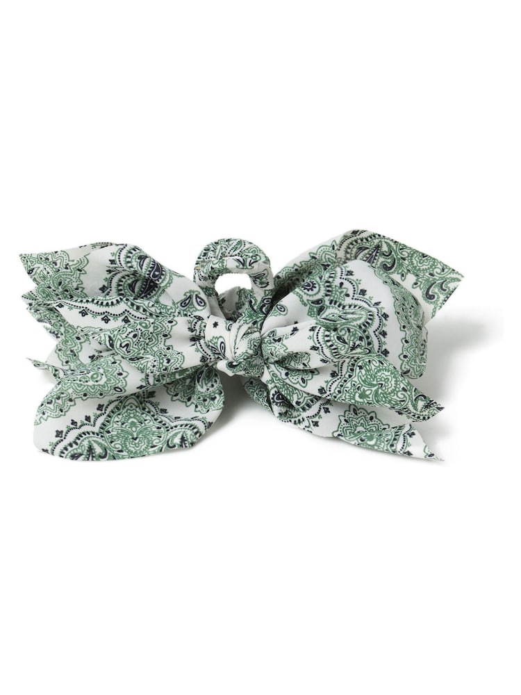 Aela Green Paisley Print Bow Hair Claw - Image 1 of 3