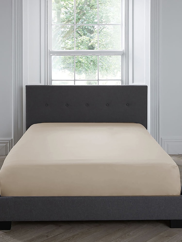 Serene Natural Plain Dye Easy Care 32cm Fitted Bed Sheet - Image 2 of 2