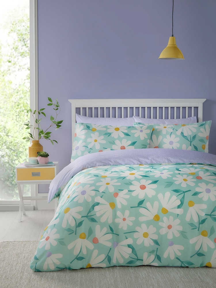 Fusion Duck Egg Daisy Peach Finish Duvet Cover Set - Image 1 of 3