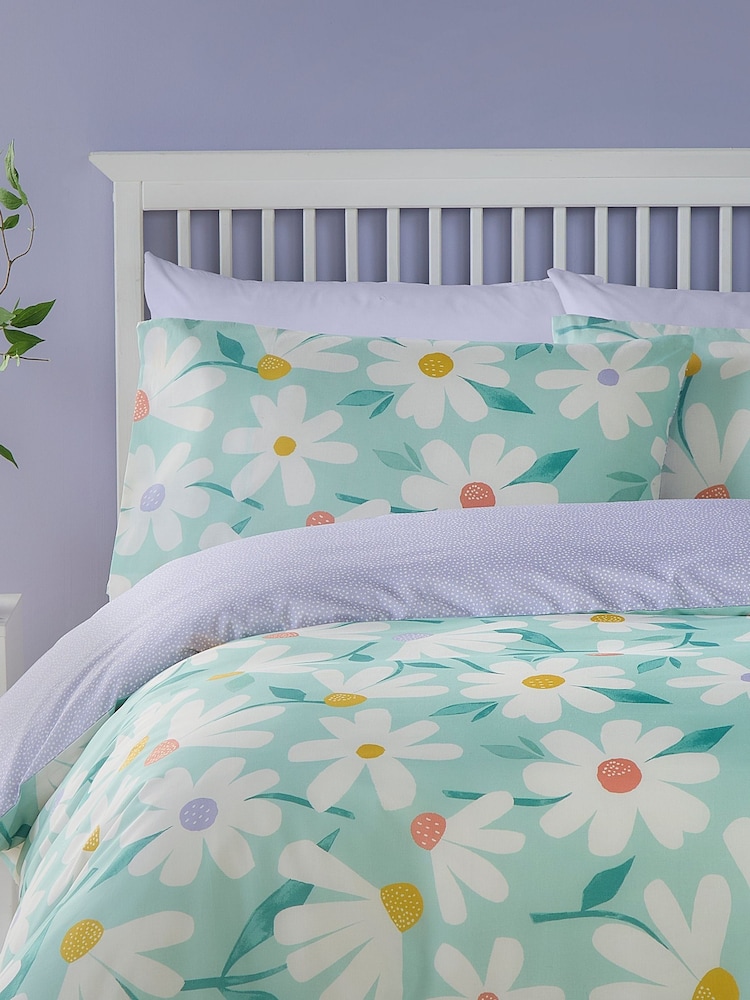 Fusion Duck Egg Daisy Peach Finish Duvet Cover Set - Image 2 of 3