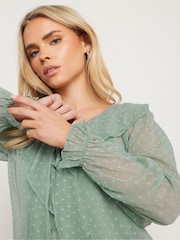 PixieGirl Petite Green Dobby Frill Long Sleeve Blouse - Image 4 of 5