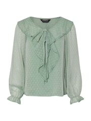 PixieGirl Petite Green Dobby Frill Long Sleeve Blouse - Image 5 of 5