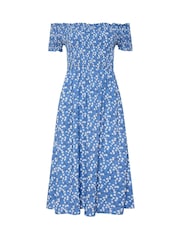PixieGirl Petite Blue Ditsy Bardot Midi Dress - Image 5 of 5