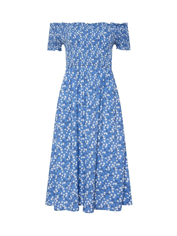 PixieGirl Petite Blue Ditsy Bardot Midi Dress - Image 5 of 5