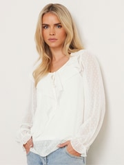 PixieGirl Petite Natural Dobby Frill Long Sleeve Blouse - Image 1 of 4