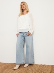 PixieGirl Petite Natural Dobby Frill Long Sleeve Blouse - Image 2 of 4