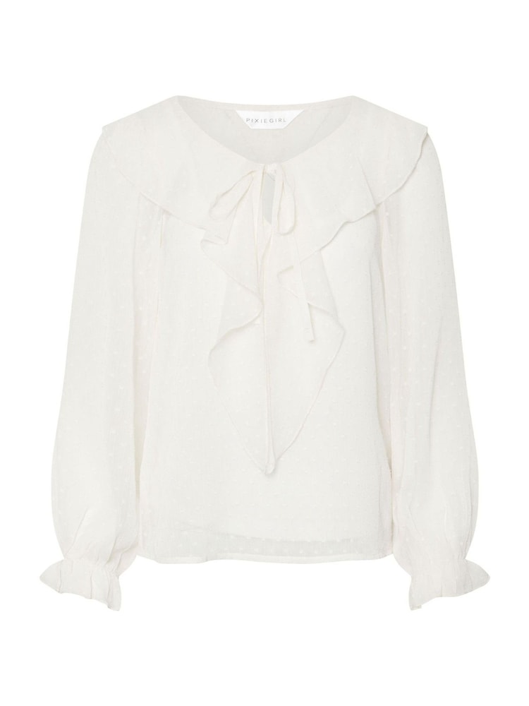 PixieGirl Petite Natural Dobby Frill Long Sleeve Blouse - Image 4 of 4