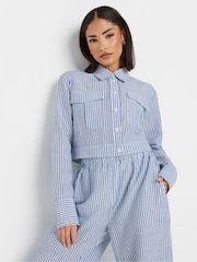PixieGirl Petite Blue Stripe Short Shirt - Image 1 of 4