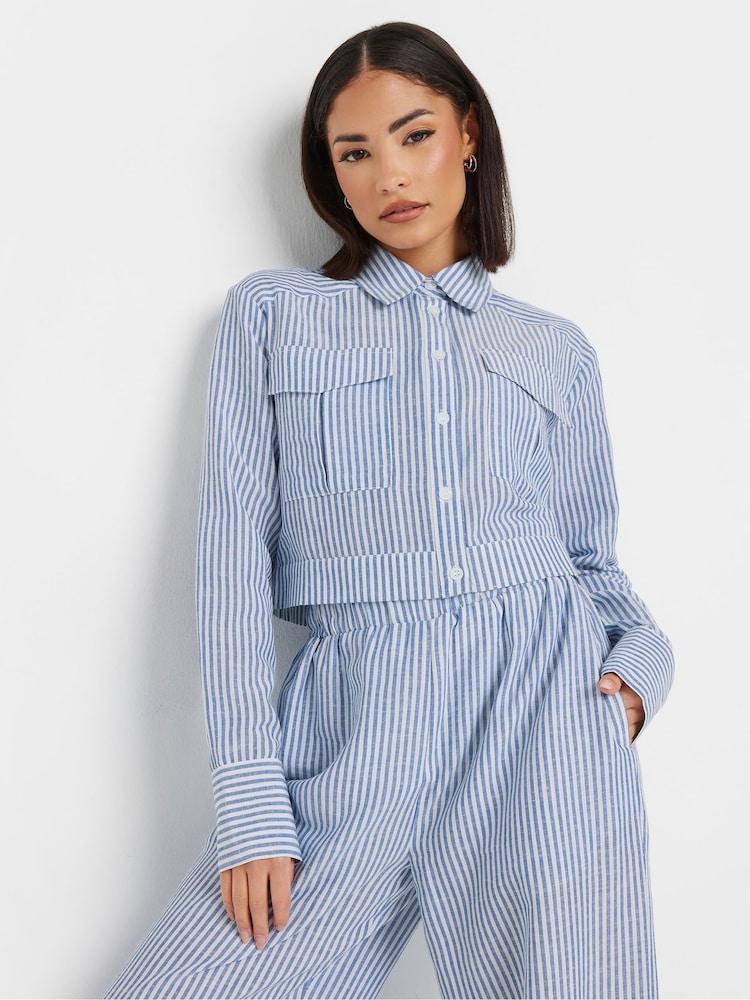 PixieGirl Petite Blue Stripe Short Shirt - Image 1 of 4