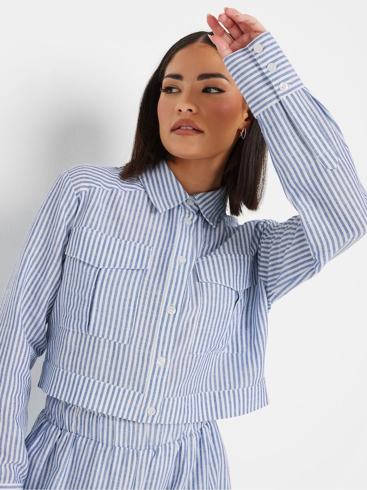 PixieGirl Petite Blue Stripe Short Shirt - Image 4 of 4