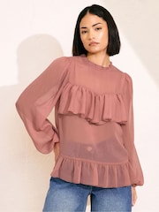 PixieGirl Petite Pink Chiffon Frill Blouses - Image 1 of 6