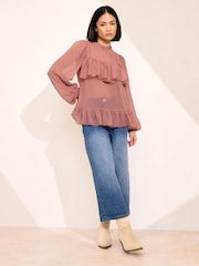 PixieGirl Petite Pink Chiffon Frill Blouses - Image 3 of 6