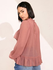 PixieGirl Petite Pink Chiffon Frill Blouses - Image 4 of 6