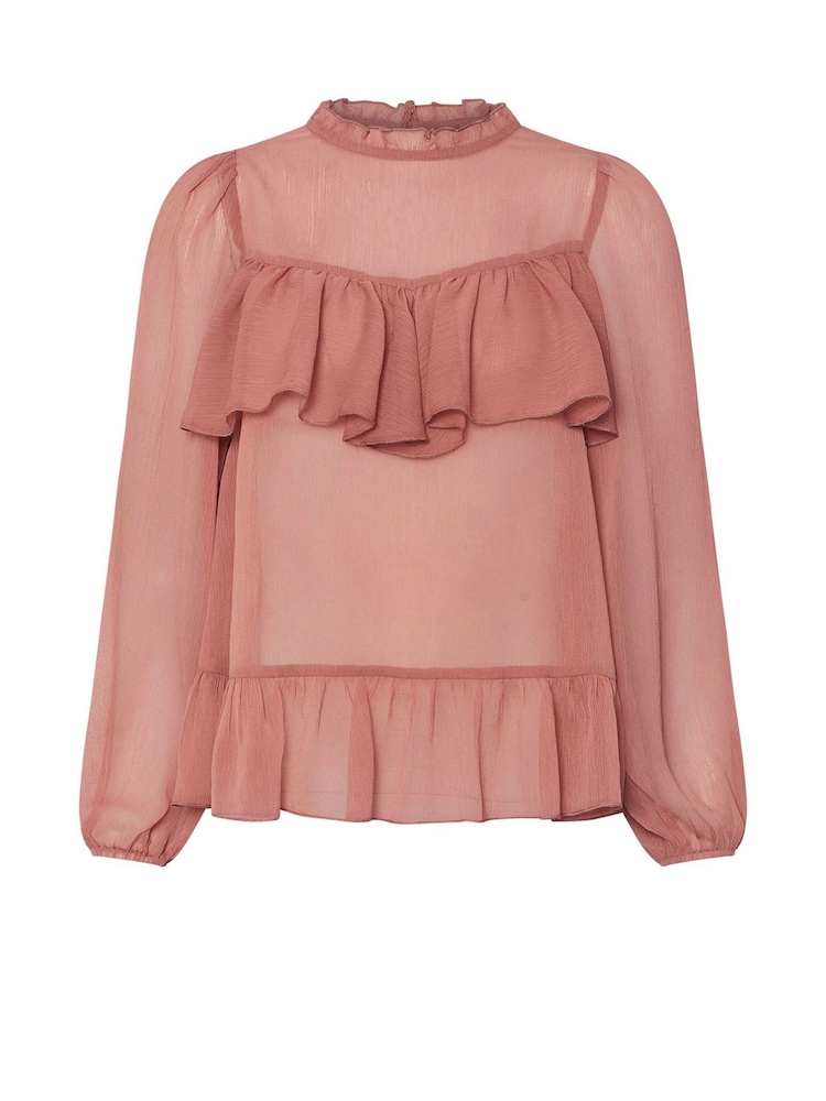 PixieGirl Petite Pink Chiffon Frill Blouses - Image 6 of 6