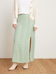 PixieGirl Petite Green Floral A Line Split Maxi Skirt - Image 4 of 6