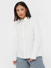 PixieGirl Petite White Tie Back Long Sleeve 100% Cotton Shirt - Image 1 of 6