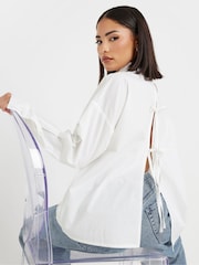 PixieGirl Petite White Tie Back Long Sleeve 100% Cotton Shirt - Image 2 of 6