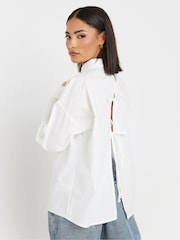 PixieGirl Petite White Tie Back Long Sleeve 100% Cotton Shirt - Image 4 of 6