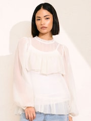 PixieGirl Petite Natural Chiffon Frill Blouses - Image 1 of 5