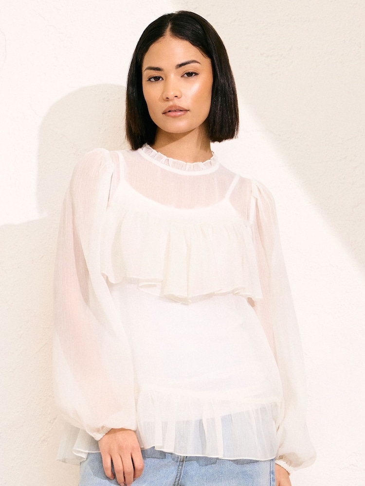 PixieGirl Petite Natural Chiffon Frill Blouses - Image 1 of 5