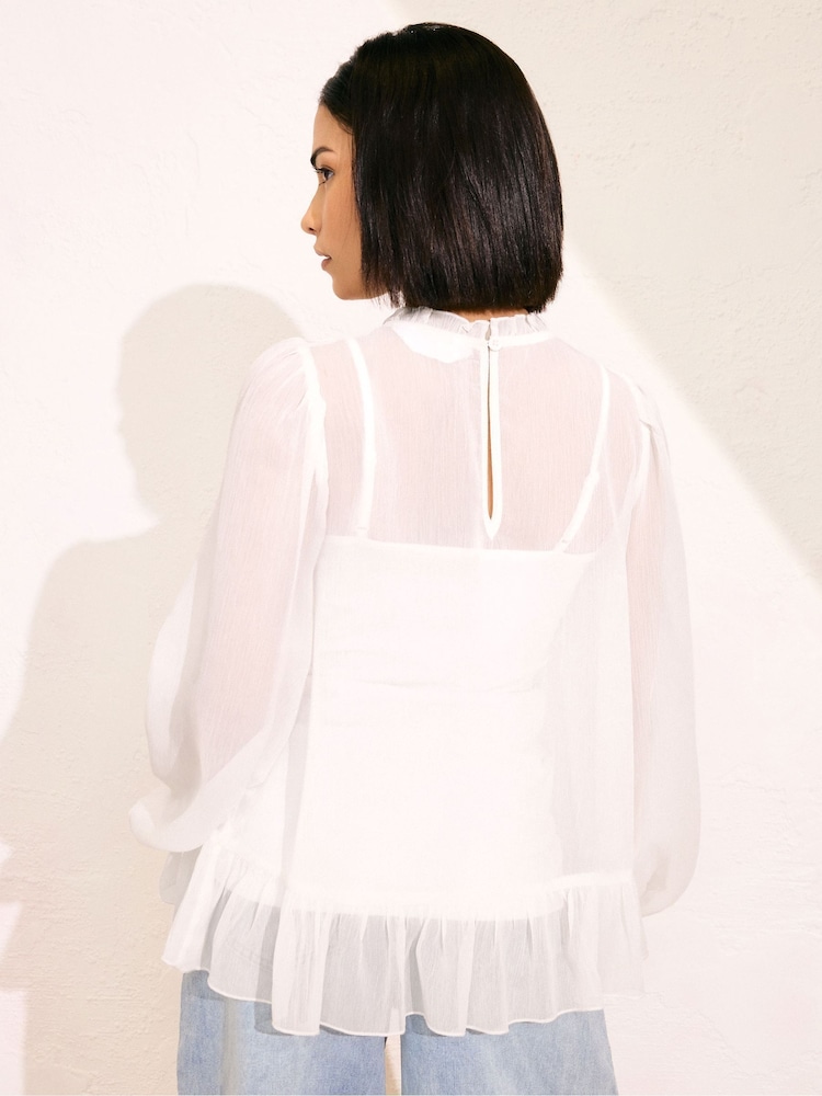 PixieGirl Petite Natural Chiffon Frill Blouses - Image 2 of 5