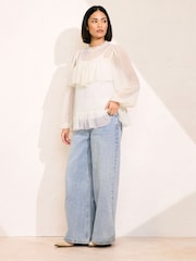 PixieGirl Petite Natural Chiffon Frill Blouses - Image 3 of 5