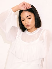PixieGirl Petite Natural Chiffon Frill Blouses - Image 5 of 5