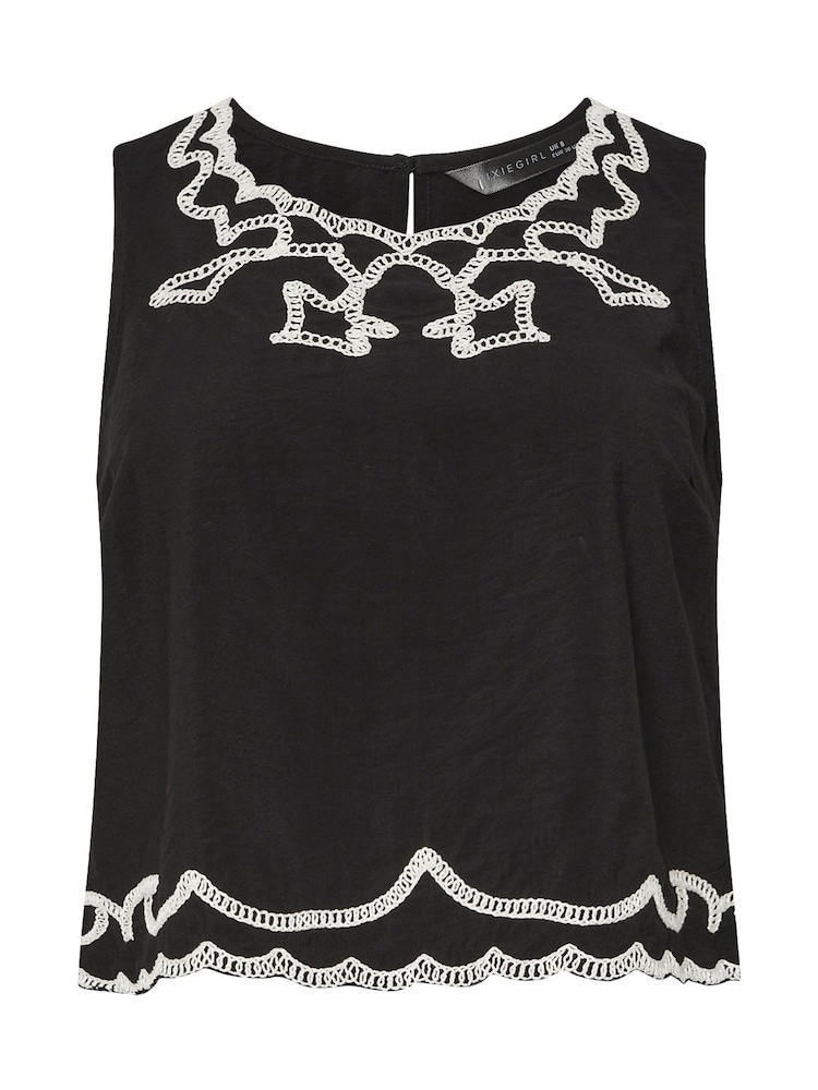 PixieGirl Petite Black Embroidered Sleeveless Top - Image 5 of 5
