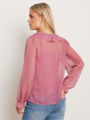 PixieGirl Petite Pink Dobby Frill Long Sleeve Blouse - Image 3 of 5