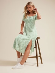 PixieGirl Petite Green Floral Tie Front Midi Dress - Image 2 of 6