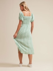 PixieGirl Petite Green Floral Tie Front Midi Dress - Image 3 of 6