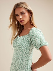 PixieGirl Petite Green Floral Tie Front Midi Dress - Image 4 of 6