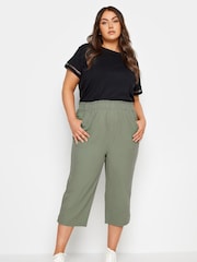 Yours Curve Grey Cool 100% Cotton Cropped Trousers - Image 1 of 5