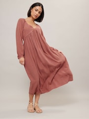 PixieGirl Petite Pink Acid Wash Open Back Midi Dress - Image 1 of 5