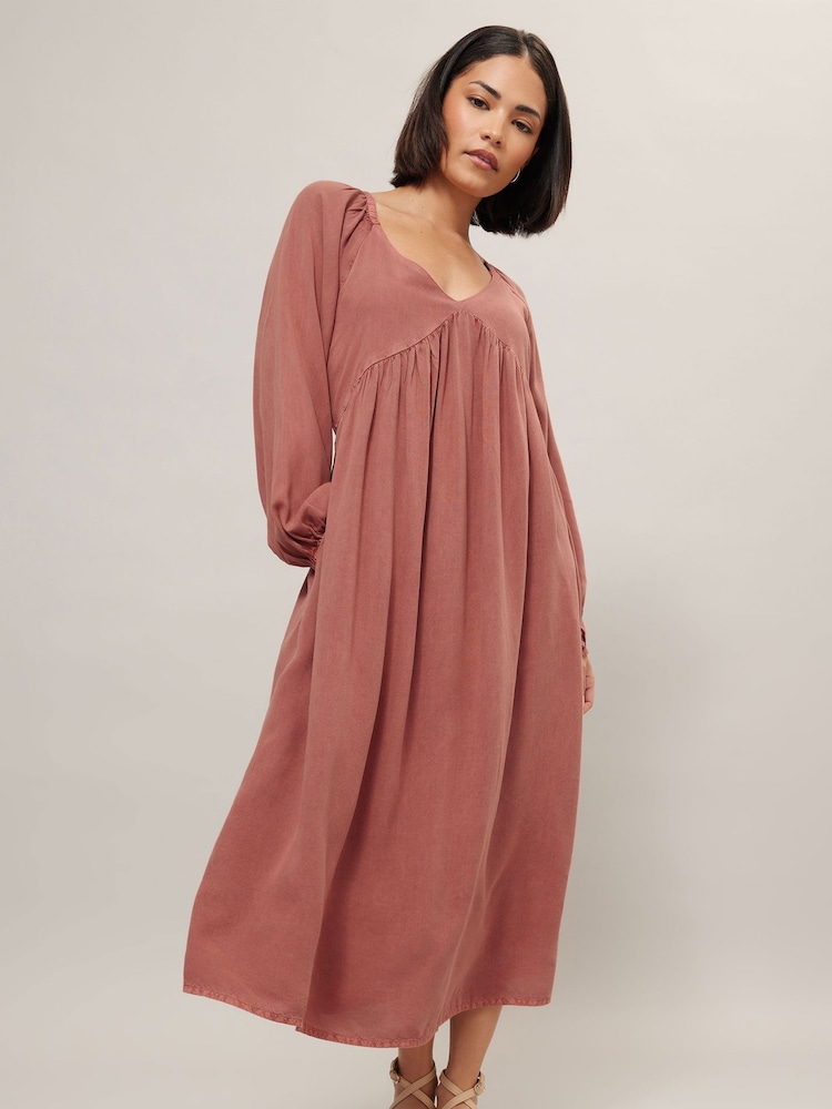 PixieGirl Petite Pink Acid Wash Open Back Midi Dress - Image 2 of 5