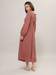 PixieGirl Petite Pink Acid Wash Open Back Midi Dress - Image 3 of 5