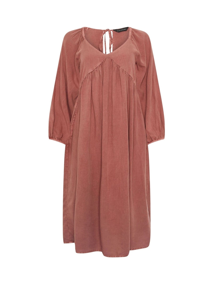 PixieGirl Petite Pink Acid Wash Open Back Midi Dress - Image 5 of 5