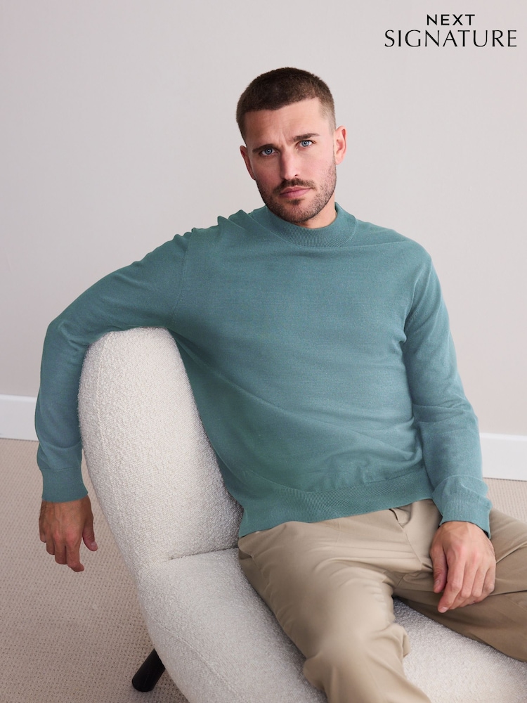 Azul pizarra - Suéter ligero de cuello redondo en mezcla de merino Signature - Imagen 10 de 10