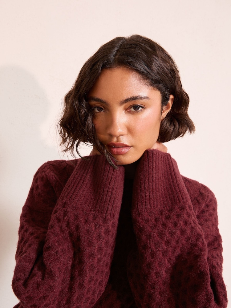 Friends Like These Berry Red Honeycomb Detail Jumper - Image 2 of 5