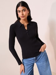 Friends Like These Black Henley Button Detail Knitted Top - Image 1 of 4
