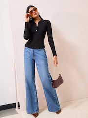Friends Like These Black Henley Button Detail Knitted Top - Image 3 of 4